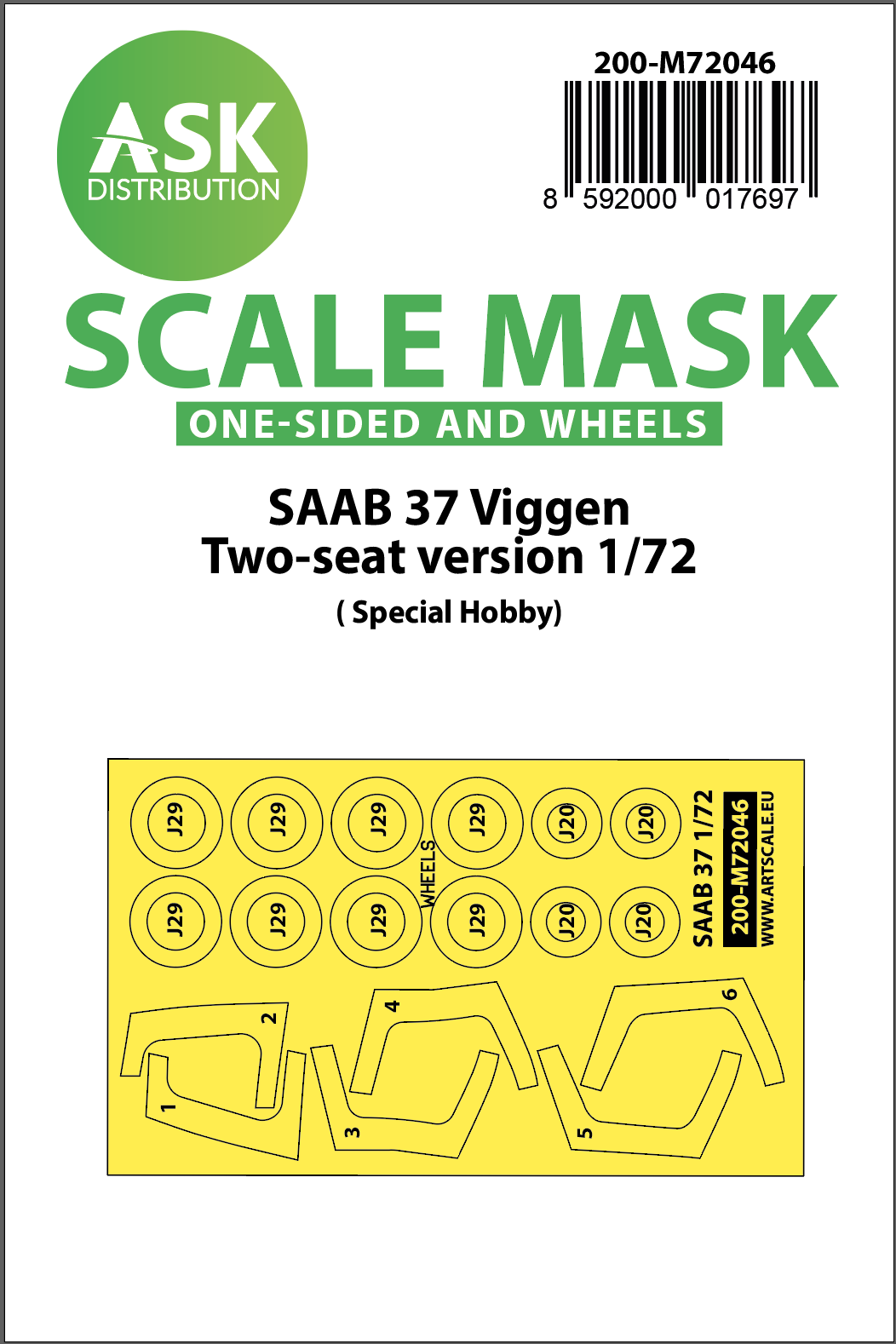 SAAB 37 Viggen 2-seater canopy & wheel mask set
