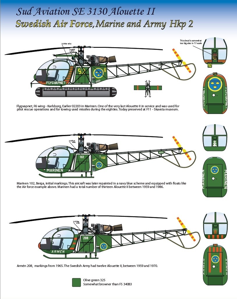 Hkp2 Alouette II, Flygvapnet, Marinen & Armèn