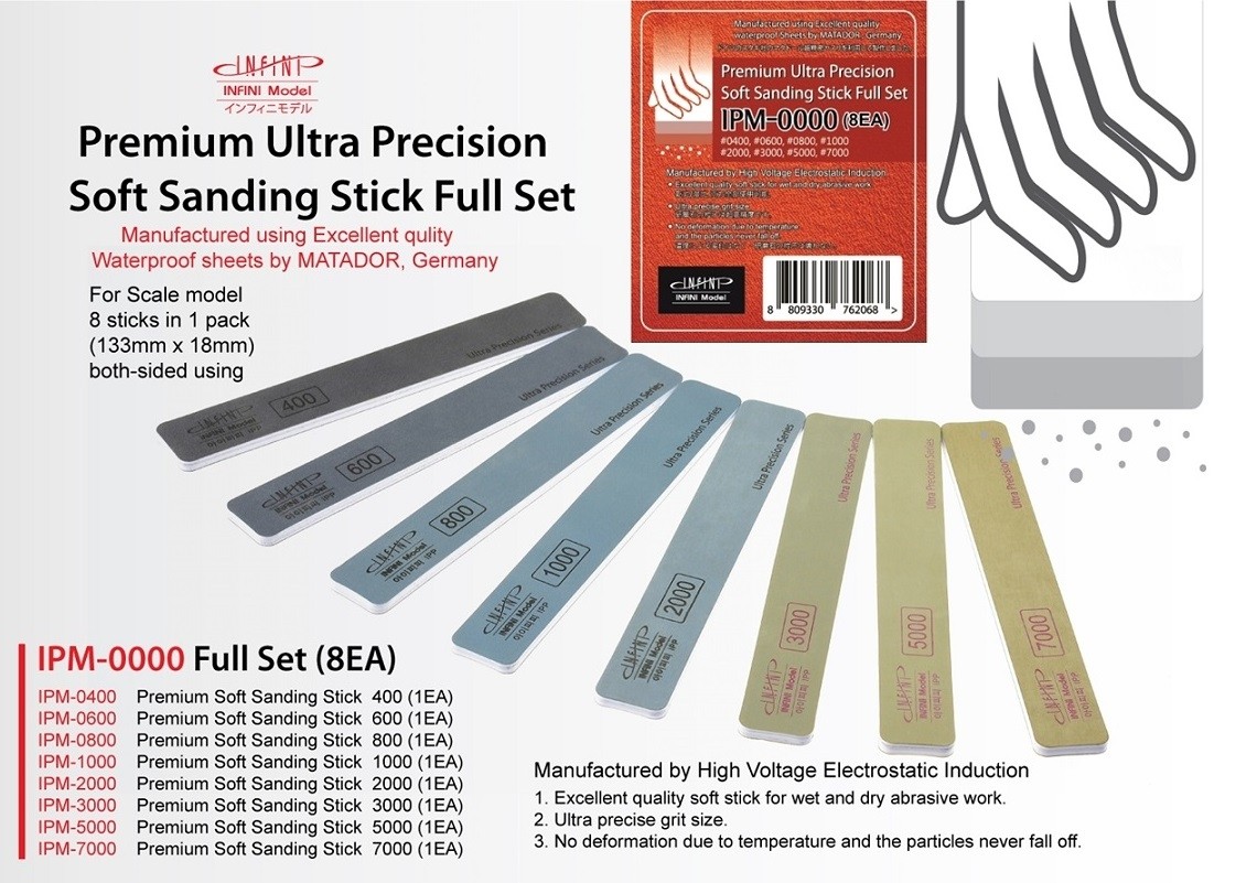 Ultra precision soft sanding sticks 8-pack (grit 400 till 7000)