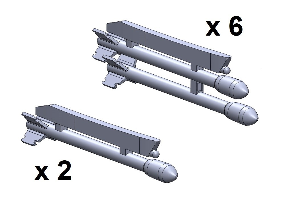 15 cm raket m/51 för Tunnan, Lansen 6 par + 2 enkla. På pyloner. 3D print