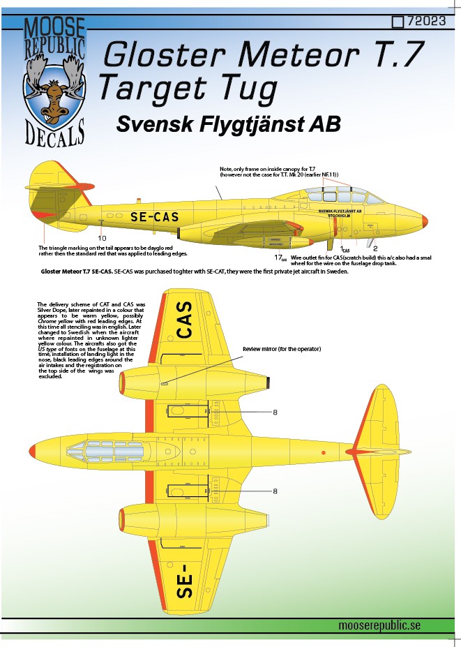 Gloster Meteor T.7 Target Tug Svensk Flygtjänst
