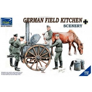 German Field Kitchen with Soldiers (cook & three German soldiers, food containers)