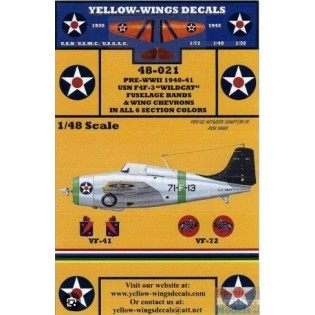 USN F4F-3 Wildcat Wing Chevrons & Fuselage Bands. Yellow-wings decals