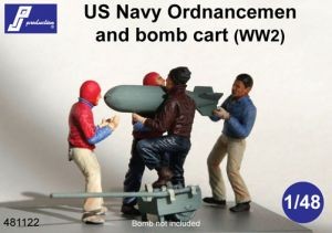 4 x US Navy Ordnancemen & bomb cart