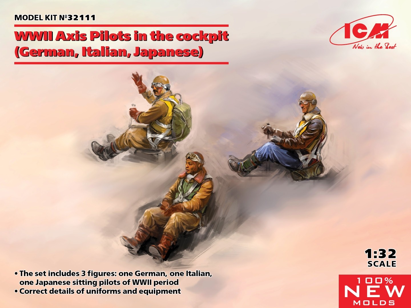 WWII Axis Pilots x 3, seated (Luftwaffe, Italy, Japan)